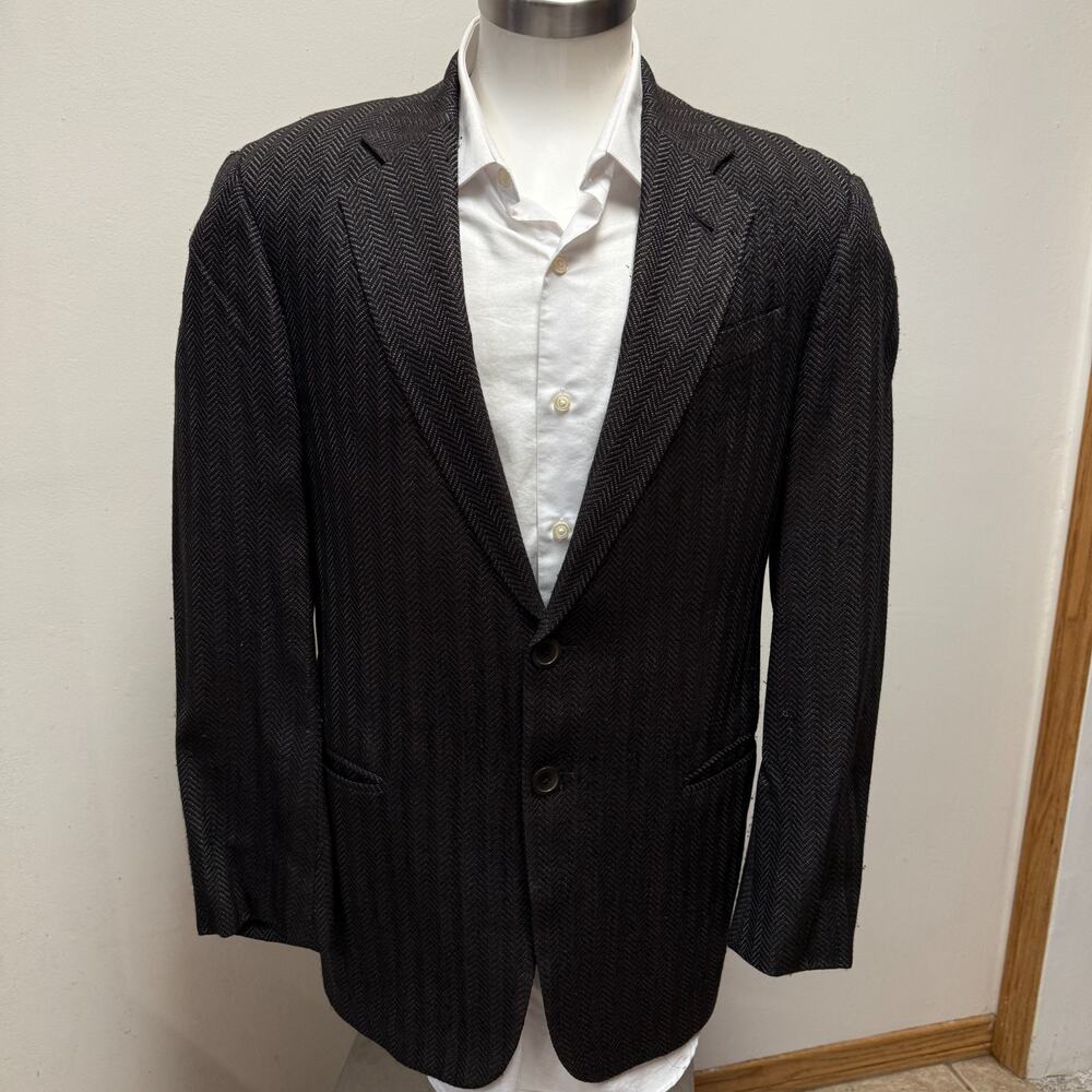 Armani Neiman Marcus Sport Coat Mens 40 Gray Herringbone Silk Wool Italy Made